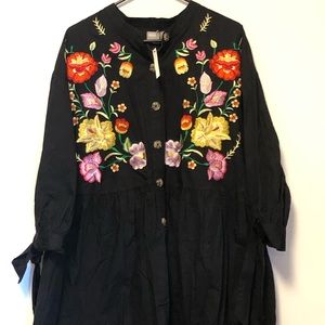 ASOS embroidered mini smock dress w/ tie sleeves